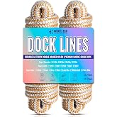 PropelTech 1/2" x 15' Dock Lines, Improved Nylon Boat Ropes, White &amp; Gold | 2 Pack Double Braided Boat Lines for Docking with 12" Loop, Marine-Grade High Strength Dock Ropes for Boats, Pontoons, etc