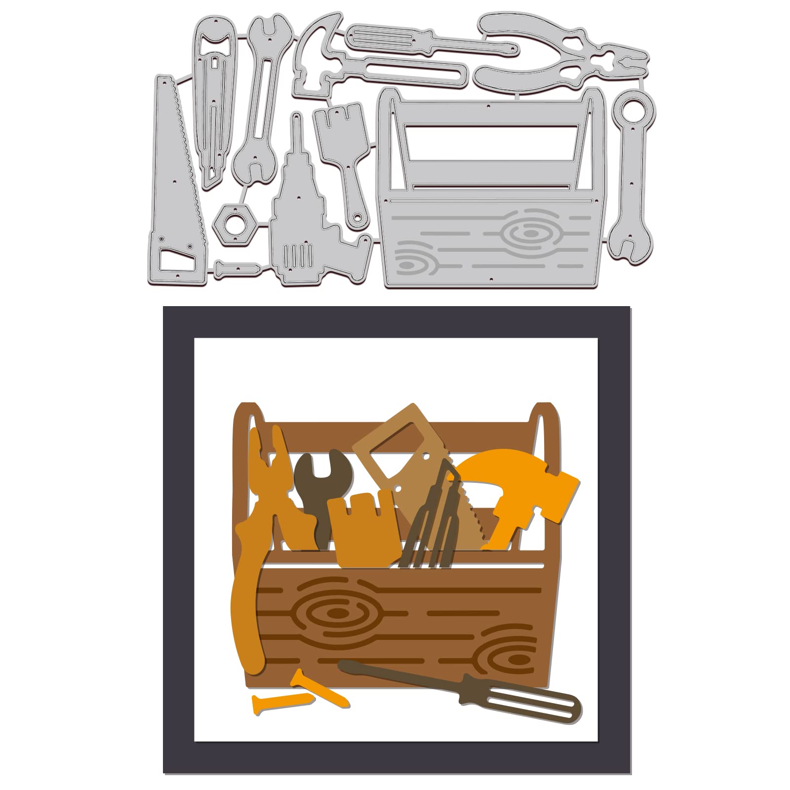 GLOBLELAND Toolbox Metal Cutting Dies Wrench Hammer Saw Die Cuts Stencil Template templates for DIY Scrapbook Embossing Album Paper Card Making — image 1