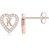 Anoup Heart Initial Earrings for Girls - S925 Sterling Silver Post CZ Hypoallergenic Stud Initial Earrings for Women Teen Girls Birthday Gifts for Kids Jewelry