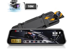 Jelkuz 4K Mirror Dash Cam Front and Rear Camera with 10" IPS Full Touch Screen, Rearview Mirror Dash Camera with Super Night 