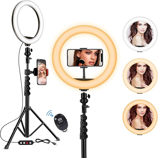 fostoy lampara de anillo led lampara de anillo de selfie de 10 pulgadas con soporte de tripode y soporte para telefono luz circular para transmision