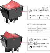 Heschen Rocker Switch ON-OFF DPST 4 Terminals Red Light 16A 250VAC view 3