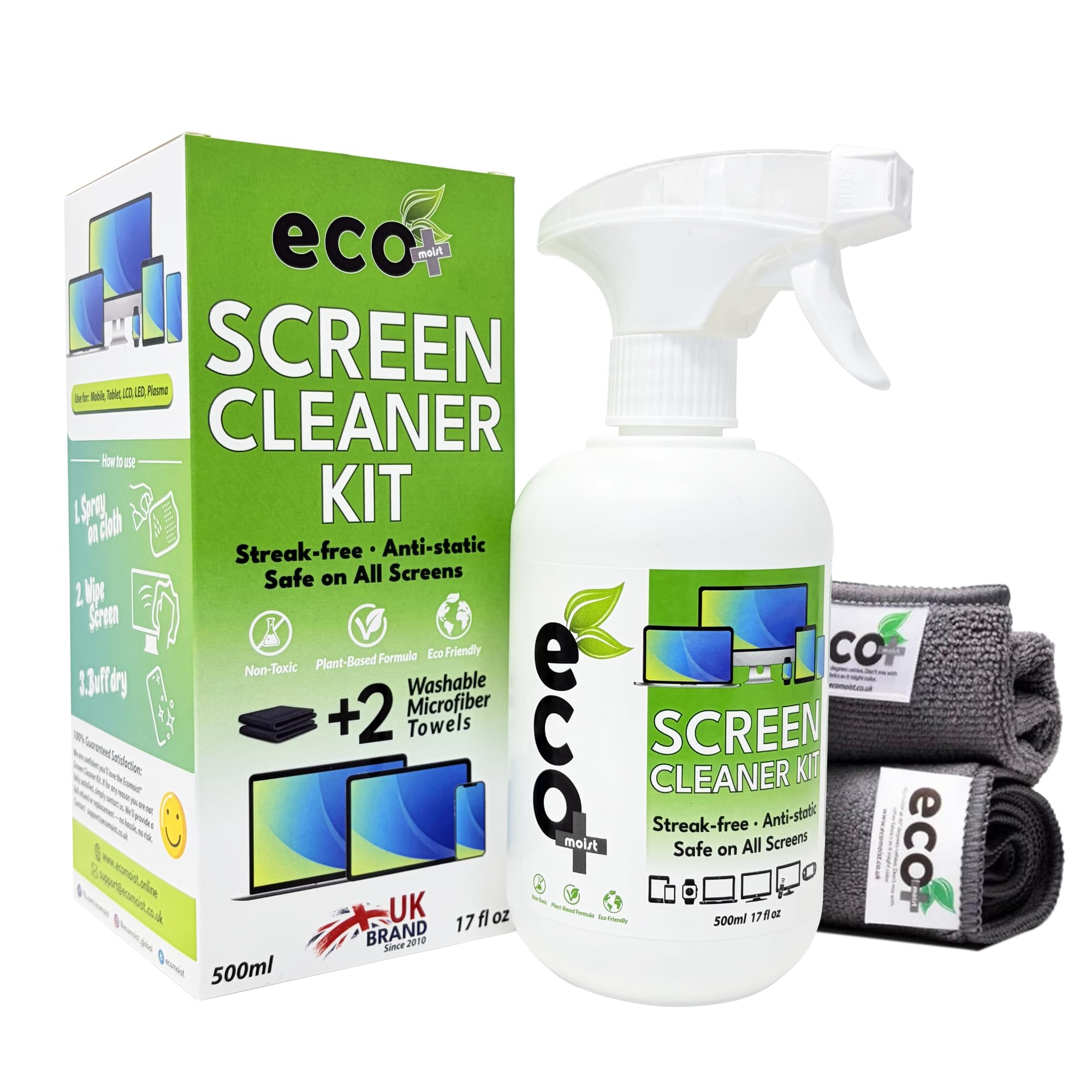 Ecomoist Natural Screen Cleaner 500ml with Fine Microfiber Towel For LCD TFT Plasma Computer Laptop