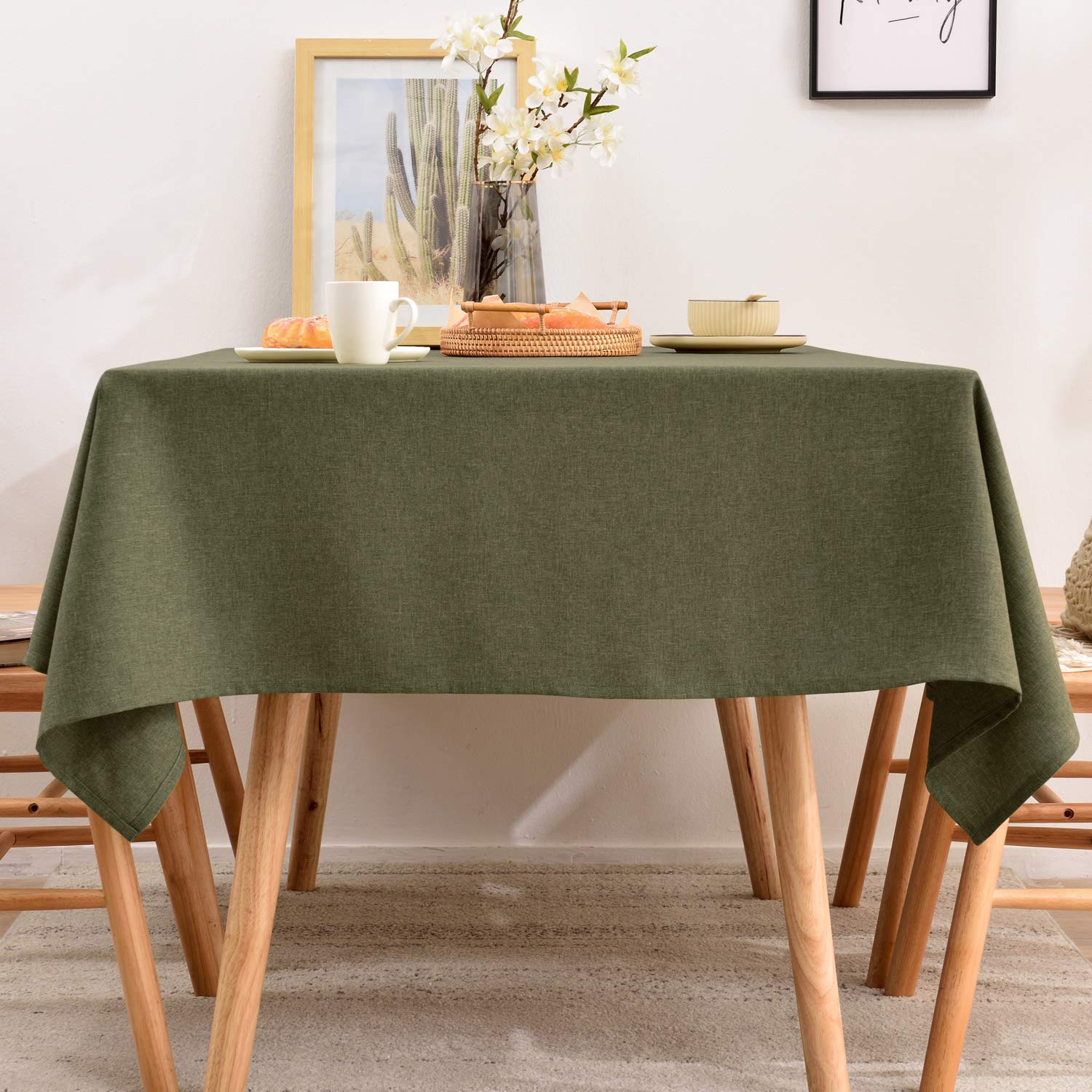 BALCONY & FALCON Table Cloth, Wipe Clean Tablecloth Rectangular – Waterproof, Machine Washable Table Cover for Kitchen, Dining, Party & Outdoor Use (Olive, 140 x 240cm)