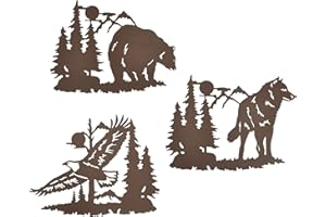 J-Fly Metal Bear Wall Decor Eagle Wall Decor Wildlife Wall Art Rustic Cabin Decor Laser Cut Bear and Wolf Eagle for Living Room Bedroom Bathroom etc Indoor & Outdoor Decor 3 Pack