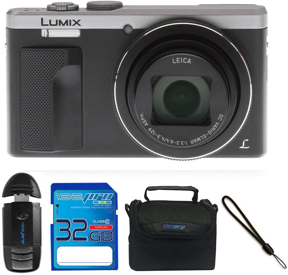 Panasonic Lumix ZS60 4K Digital Camera, WiFi (Silver) + 32 Gb Memory Card + More Essential Accessories