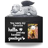 Atigrado Dog Urns for Ashes Up to 100 lbs, Premium Wooden Pet Urns for Dogs with Memorial Photo Frame and Resin Statue, Dog Urn Sympathy Gift for Both Large Midium Golden Retriever, Labrador, Shepherd