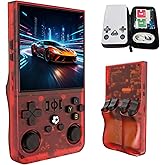 Blorkbuy R36MAX Retro Gaming Console, 4-inch HD IPS Screen Handheld Game Console with 4000mAh Battery, Linux System Handheld Emulator Console with 30+ Emulators and Built-in 128G TF Card (Red)