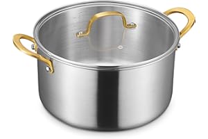 BEZIA 10 Quart 3-Ply Stainless Steel Stockpot, Soup Pot with Lid in Fully Clad Tri-Ply Stainless Steel, Even Heat Distributio