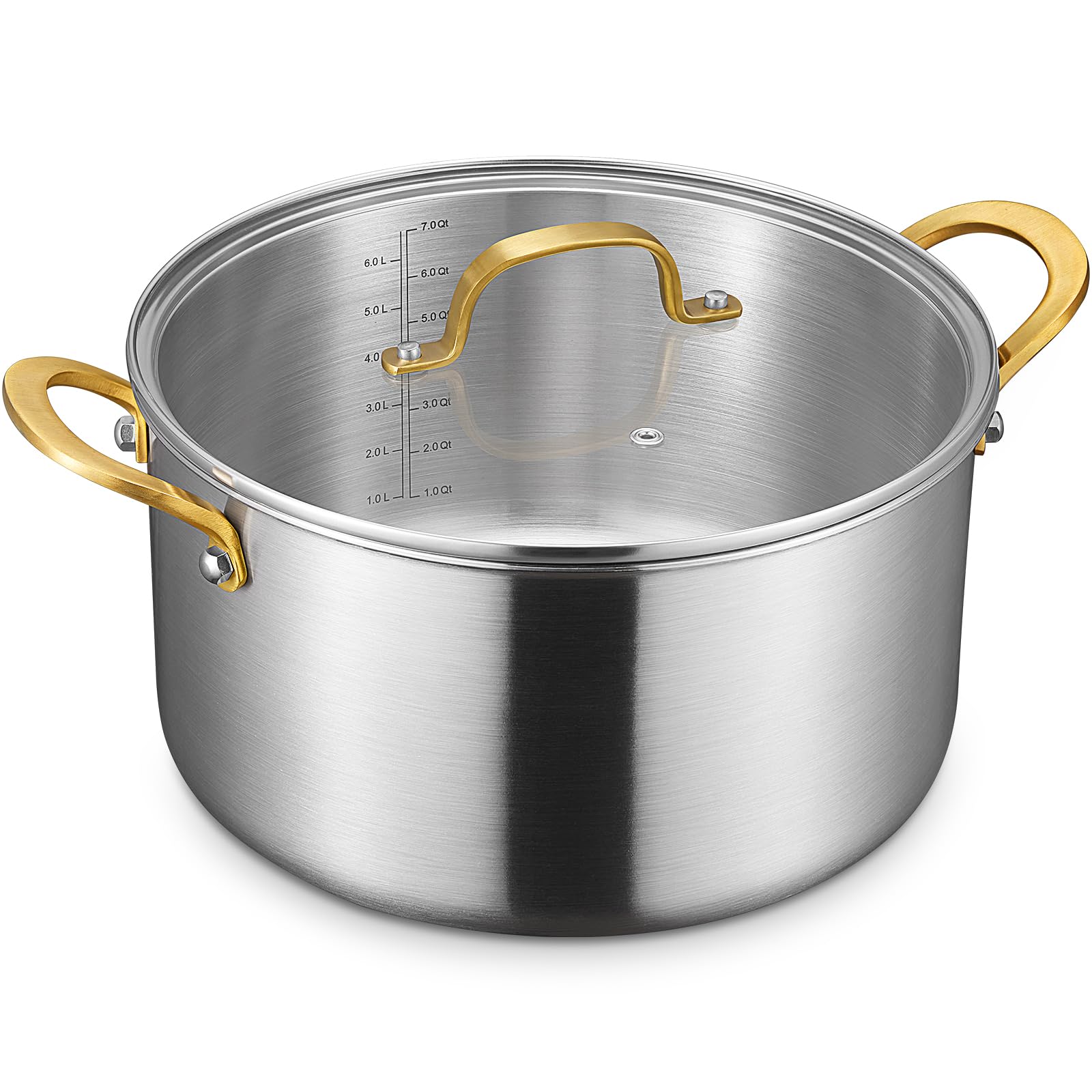 Photo 1 of BEZIA 8 Quart Tri-Ply Stainless Steel Pot, Stockpot with Tempered Glass Lid, Exceptional Heat Distribution, Induction Pot, Induction Cooking Pot for All Stoves, Dishwasher Safe, Silver