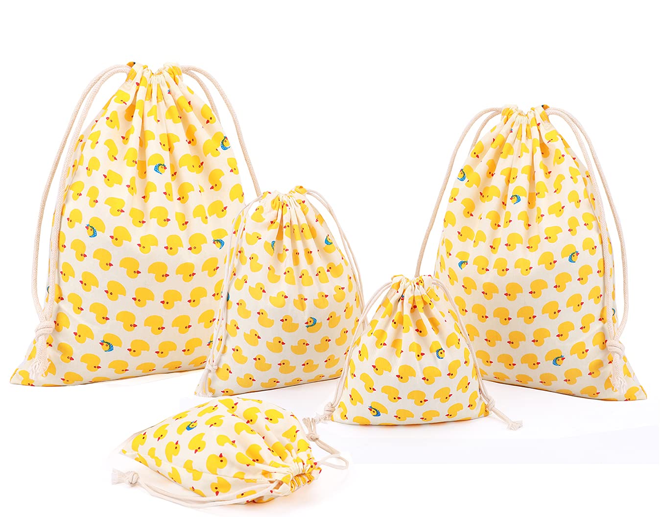 Amoyie 6 pcs Organiser Bag Set with Drawstring, Canvas Fabric Pouch for Cosmetic Toy Kids Clothes Diaper - Cute Duck