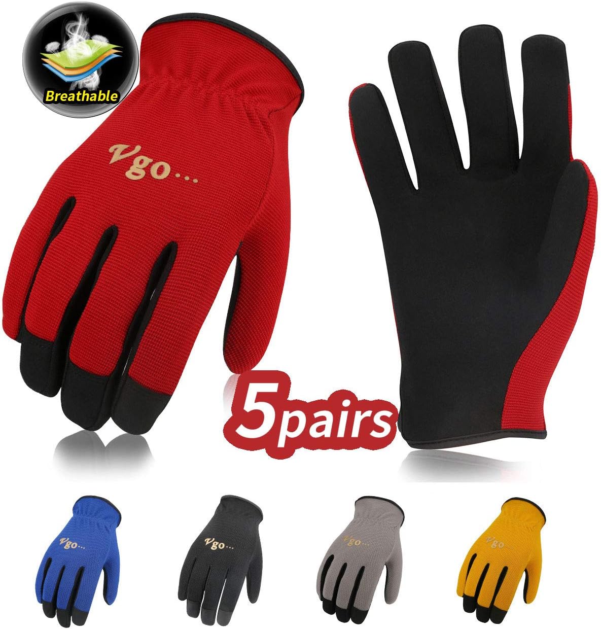 Vgo 5 Pairs Pack Multifunctional Work Gloves, Gardening Gloves and