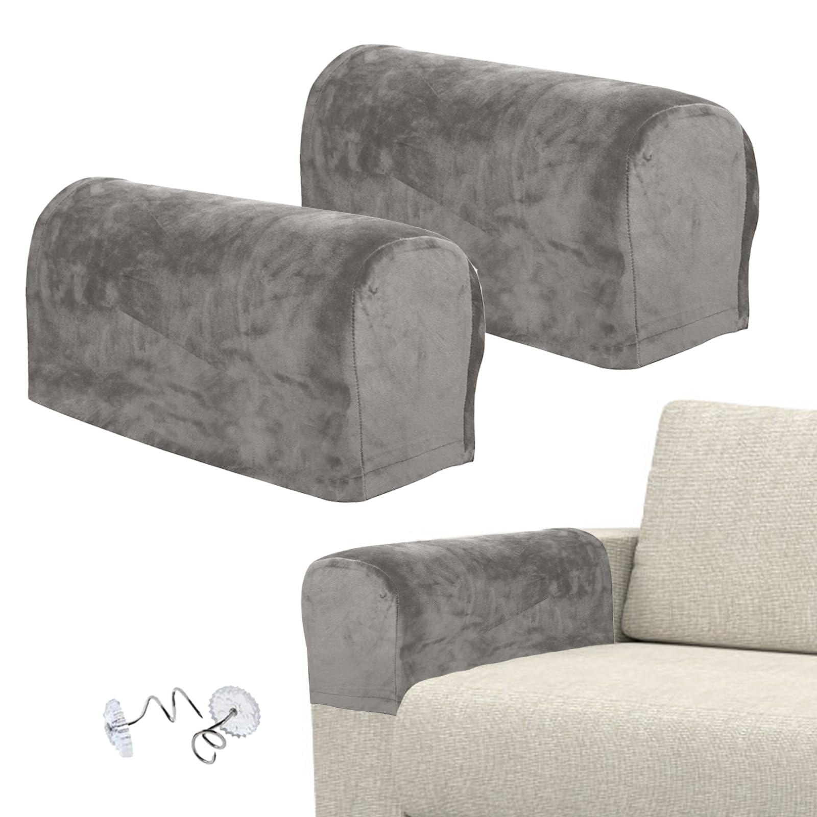 SwirlColor Armchair Covers for Arms, About 55 x 15 x 25 cm Soft Anti-slip Armrest Covers for Armchairs Furniture Sofa Couch Arm Protector (Grey)