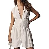 Meyhad Women’s V Neck Summer Dress Cap Sleeve Zipper Mini Dress Smocked Slit Dress with Pockets