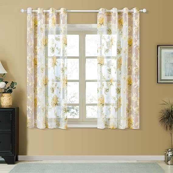 Top Finel Floral Sheer Curtains 54 Inch Length for Living