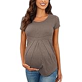 Women's Maternity Tops Short/Long Sleeve Round Neck Front Pleat Peplum Tunic Top Pregnancy Casual T Shirts