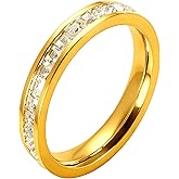Neshat 4mm Full Eternity Band Rings for Women Men, Stainless Steel/Gold Plated Cz Band Rings, Channel Set Princess Cut Cubic Zirconia Wedding Band Anniversary Ring Size 5-9