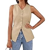 Tankaneo Womens Summer Suit Vest Tops Fashion Casual Sleeveless Blazers Split Hem Button Down Linen Work Waistcoat