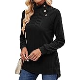 LURANEE Womens Long Sleeve Tunic Tops Turtle Neck Sweater Light High Low Side Split Sweatshirt