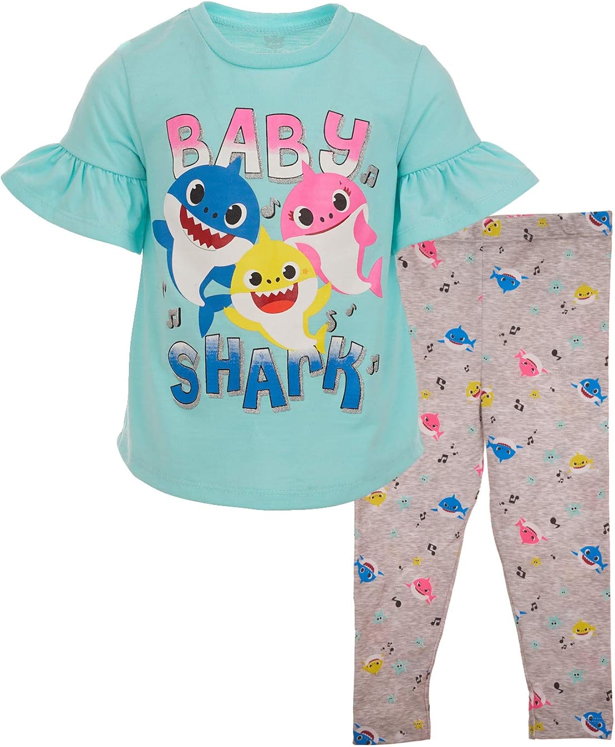 Pinkfong Baby Shark Girls Ruffle Short Sleeve Top and
