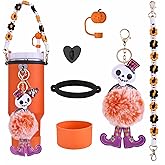 Rhewatin Accessories for Stanley Cup 40oz Tumbler, Charms Accessories for Stanley Tumbler, Including Tumbler Strap, 1pc Silicone Cup Boot, Silicone Straw Cover, 2pcs Charms, Halloween