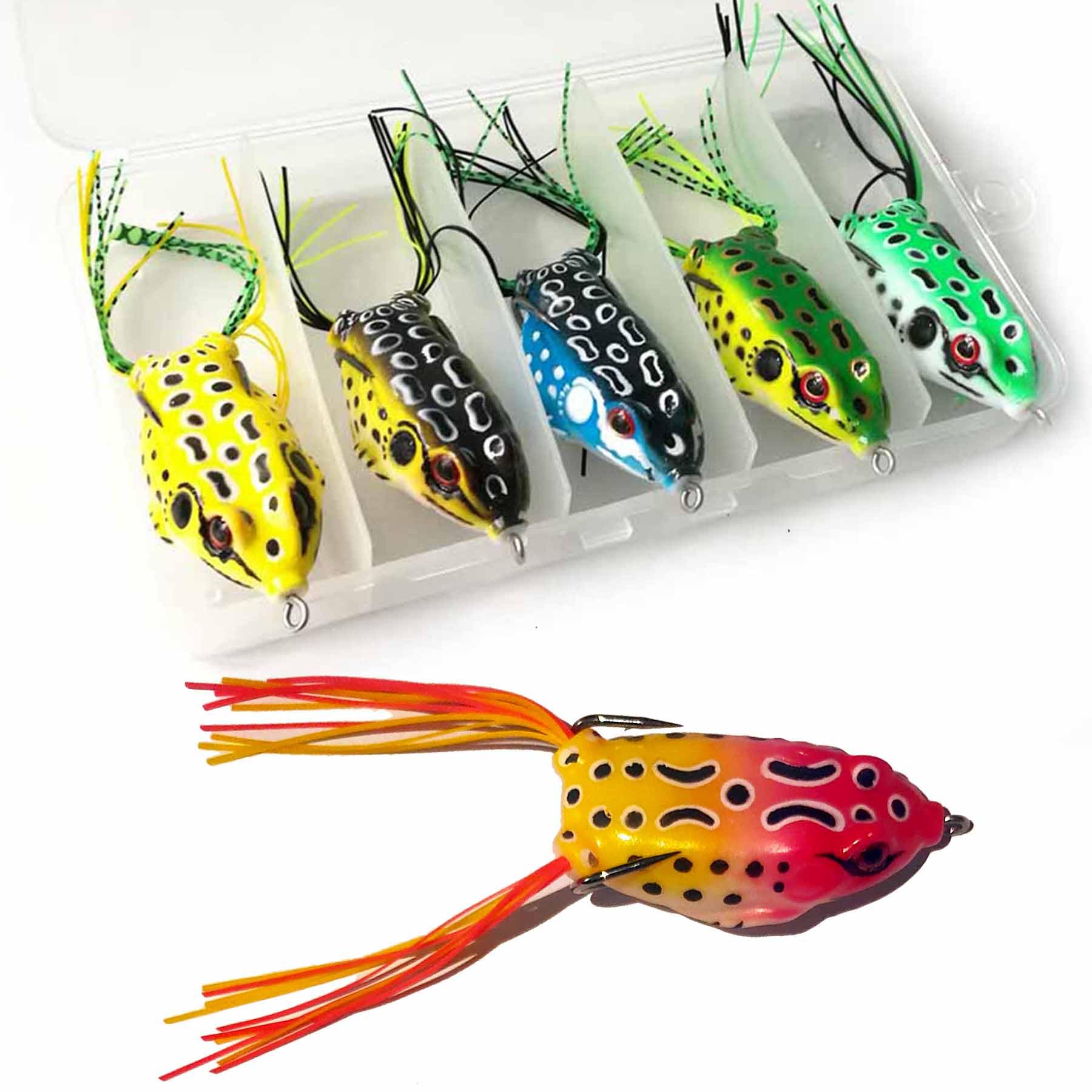 6pcs Topwater Frog Lure Ray Frog Fishing Crankbait Lures Artificial Soft Bait 5.5CM 8G Soft Tube Bait