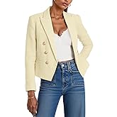 Cicy Bell Women Cropped Tweed Blazer Jackets Lapel Open Front Long Sleeve Business Suit Jackets with Pocket