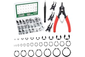 Keadic 312Pcs [M4-M28] C-clip External Retaining Rings Snap Rings Assortment Kit & [1.5mm-10mm] E-clip Circlip Ring Assortment Set & Pcs Snap Ring Plier with Tweezers (Alloy Steel)