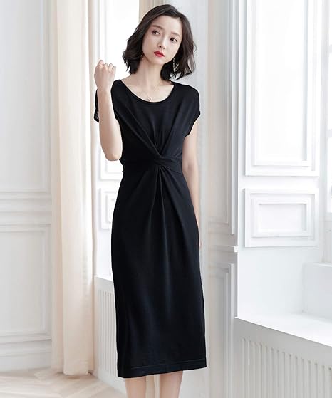 Amazon Co Jp Saison De Papillon ワンピース 春 ニット ニットワンピース サマーニット レディース 半袖 リボンベルト きれいめ シンプル フェミニン 膝下丈 夏 秋 服 ファッション小物