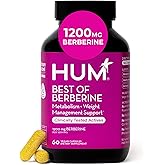 HUM Best of Berberine Supplement 1200mg, Pure Potency for Metabolic Wellness, Gut Health, Pure Berberine Supplements Enhanced with BioPerine for Maximum Absorption, 60 Capsules