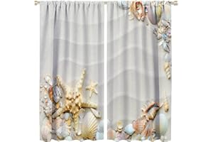 ZHANGWUQIANG123 Starfish Blackout Windows Curtains, Seacoast with Sand with Colorful Various Seashells Tropics Aquatic Wildlife Theme Curtains, for Living Room Bedroom 21(W)*45(L) 2 Panels
