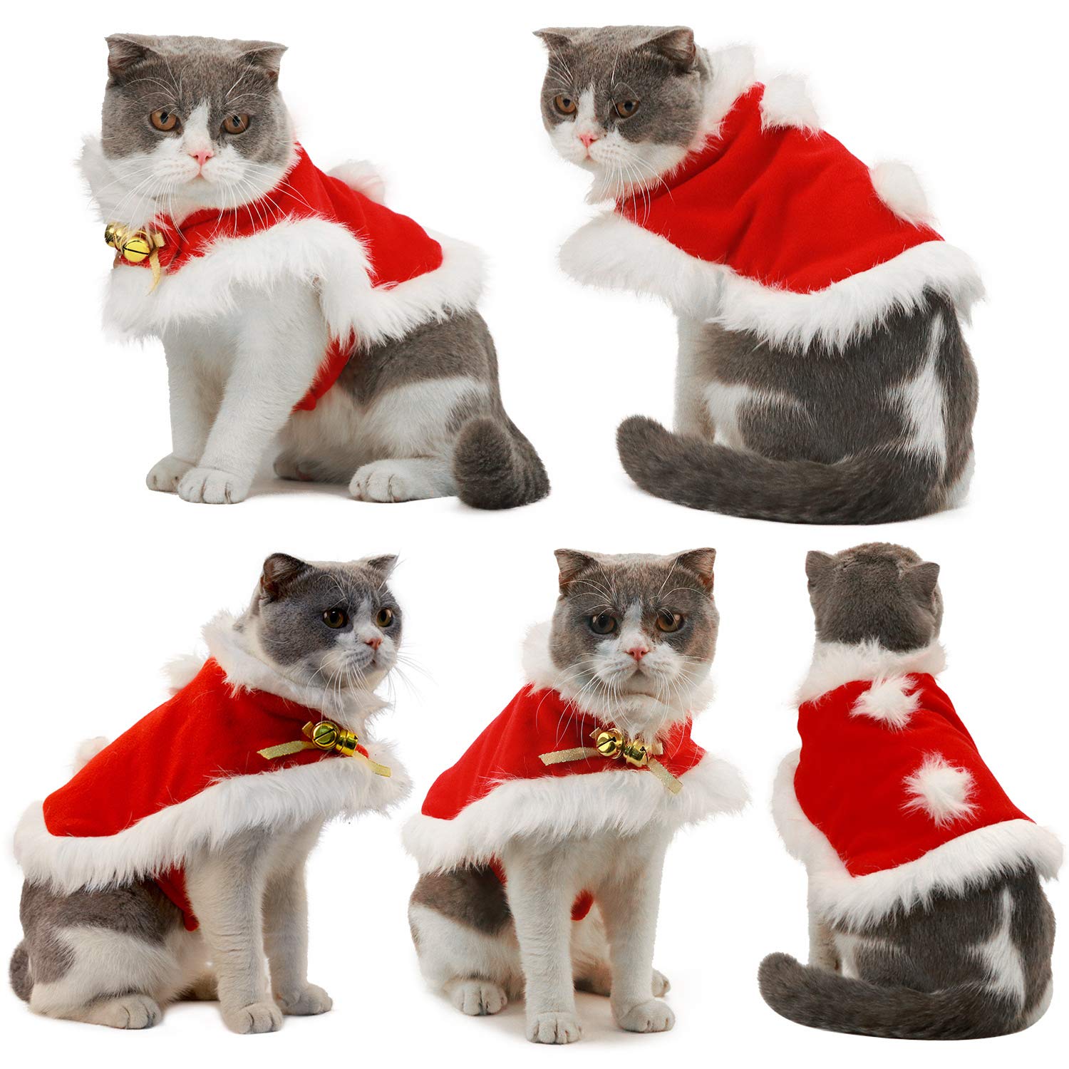 Legendog Cat Costume Christmas Adjustable Cat Santa Clothing Pet Costumes Pet Apparel for Small Dogs and Cats (Cat Christmas Costume with Bell)