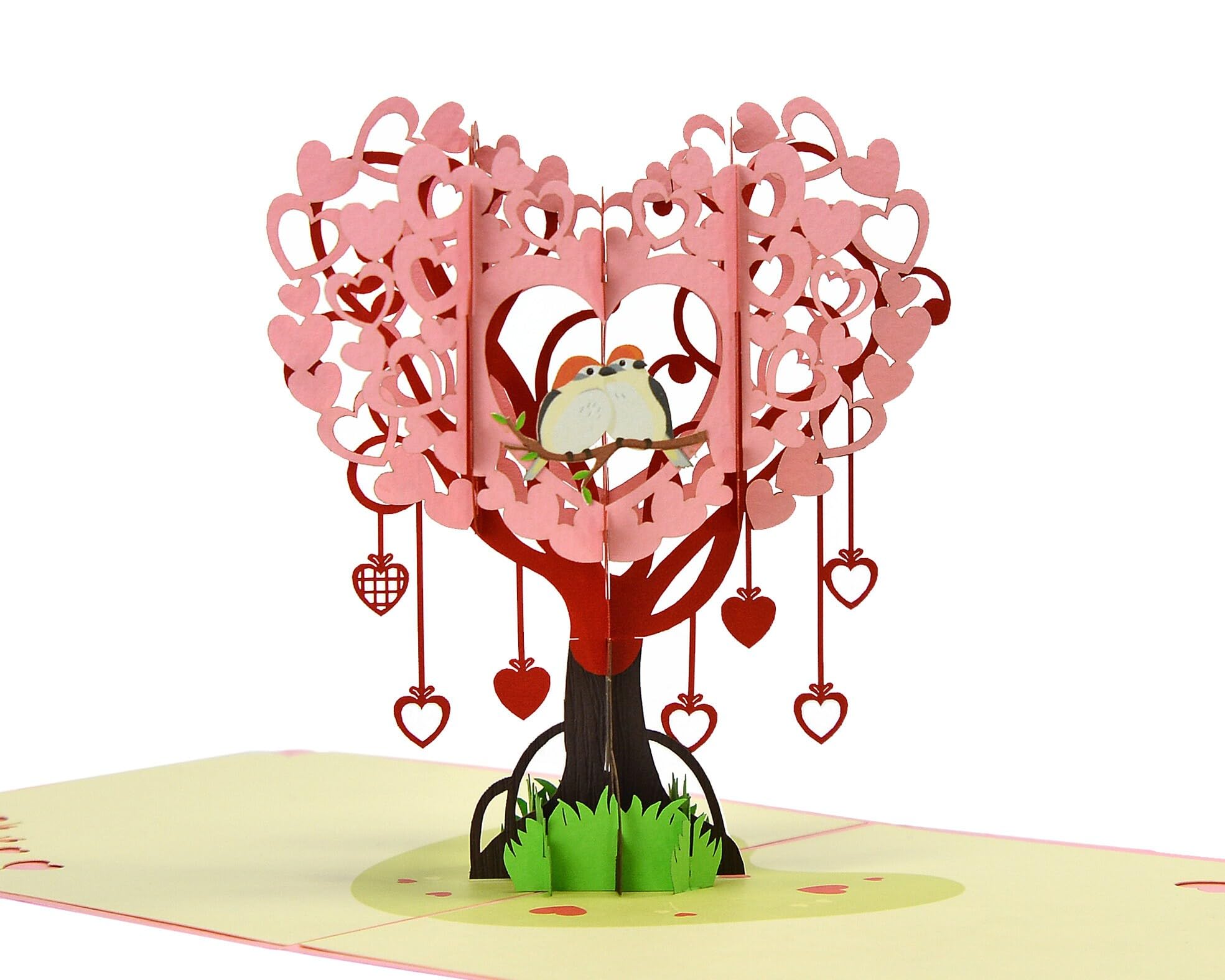 Love Birds in Heart Tree Pop Up 3D Card. Romantic valentines and anniversary greeting card for Her,Girlfriend,Wife,Him, Boyfriend,Husband. 15cmx15cm
