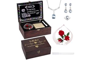 Pechor Handmade Gifts for Wife Anniversary Romantic Rose Gifts Birthday Gifts for Her Anniversary, Engraved Wooden Gift Set with Acrylic Neon Sign (Crystal Preserved Rose)