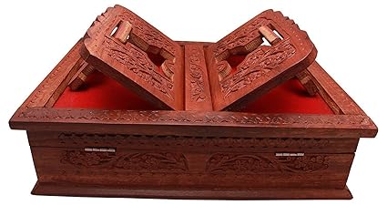 Beyond Collection Wooden Hand Carved Holy Book Stand and Box for Quran,Bible,Gita,Ved,Guru Granth Sahib