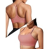 Sports Bras for Women, Workout Yoga Racerback Low Back Low Impact Gym Halter Tops, White Strappy Padded Spaghetti Strap Running Athletic Outdoor Supportive Backless Bralette Multipack Bras Pink L