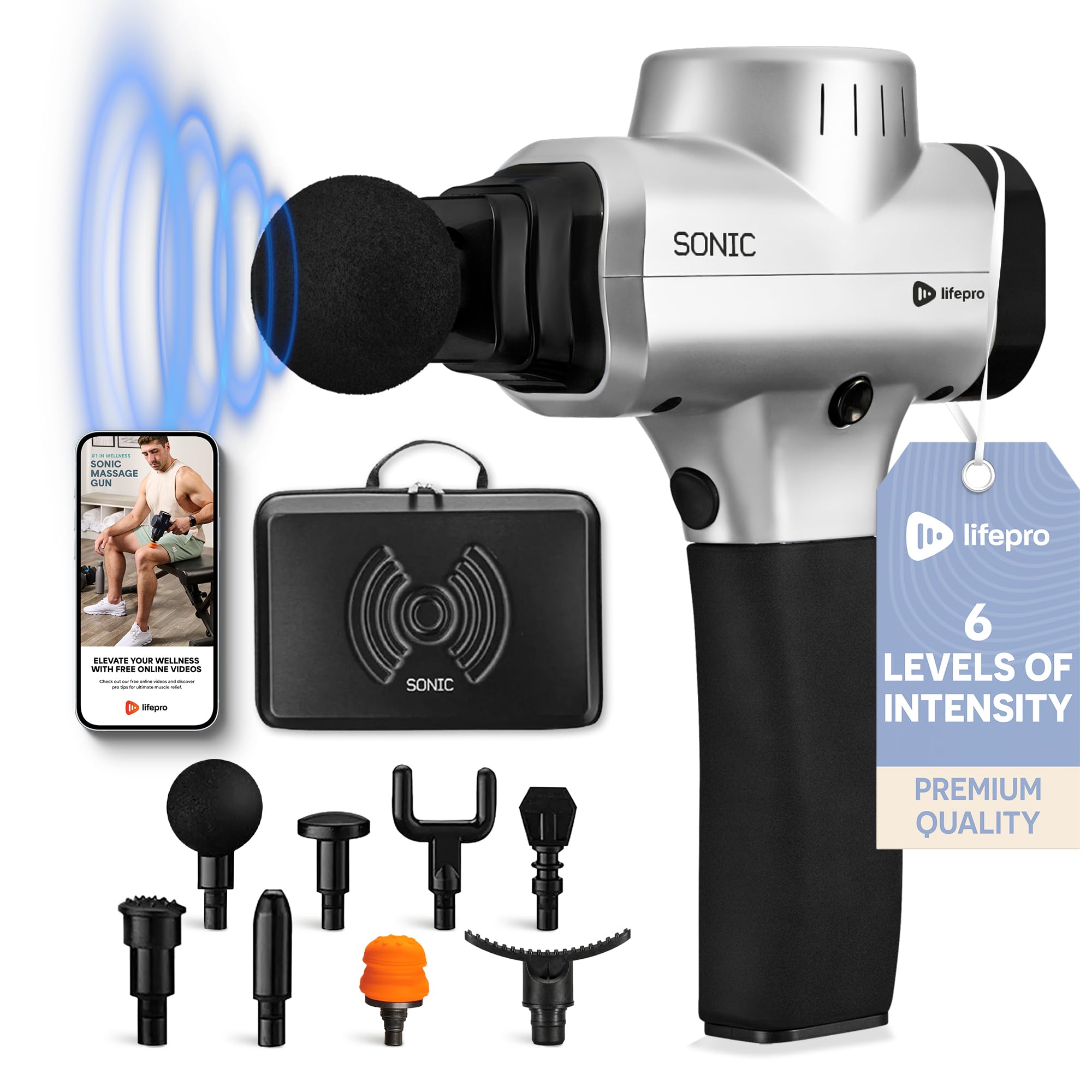 Photo 1 of LifePro Massage Gun, Muscle Massager Gun, Massage Gun Deep Tissue, Message Gun, Muscle Massage Gun, Back Massager Gun, Percussion Massage Gun for Athletes, Includes 8 Massage Heads, 5 Speed