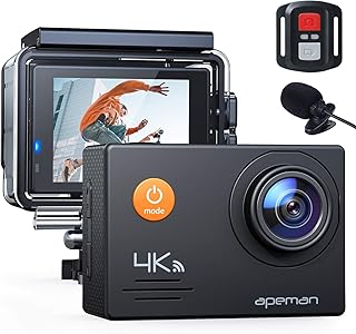 APEMAN Action Cam A79,4K WiFi 20MP Unterwasserkamera Digitale wasserdichte 40M Helmkamera (2.4G Fernbedienung und Webcam mit externem Mikrofon)