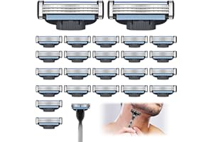 AMERZAM Razor Blade Refills for Men - 24PCS Compatible with Mach3 Razors, Dual Lubrication Blades for Extra Close & Comfortable Shave