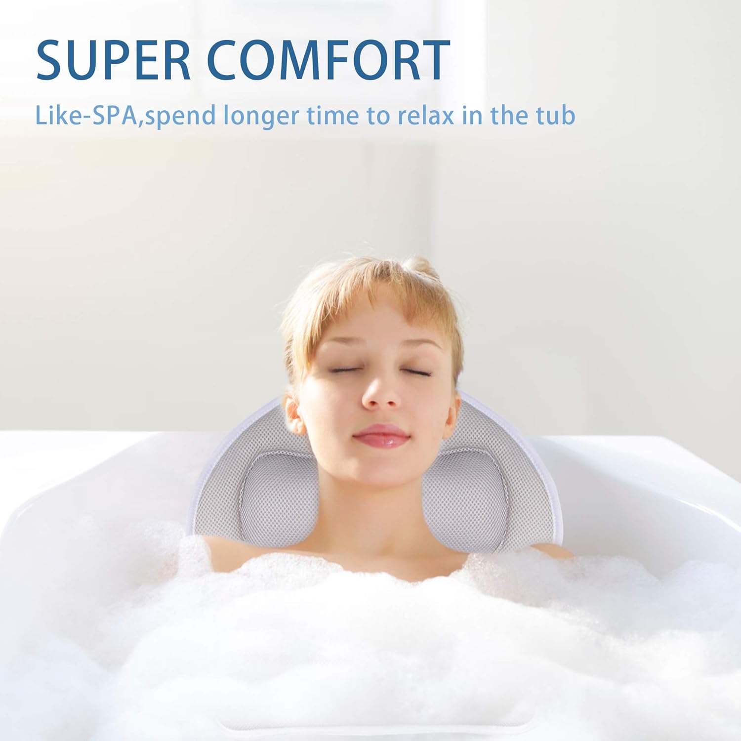 Aisto Bath Pillow for Tub Comfortable 3D Air Mesh Bathtub Pillow for Neck and Back Support Bath Tub Pillow with Strong Suction and Machine Washable Bag Gray : Beauty