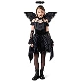 Spooktacular Creations Halloween Child Girl Black Angel Short Dress Costume, Kids Fallen Angel Outfit for Role Play Parties