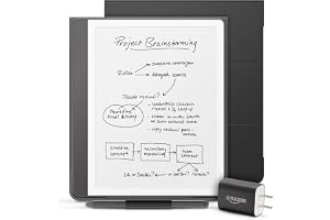 Amazon Kindle Scribe Essentials Bundle including Kindle Scribe (64GB) - Tungsten, Premium Pen, Plant-Based Leather Folio-Black, and Power Adapter