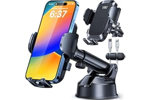 YRU [True Upgrade for Safety] Car Phone Holder Mount [Patent & Military-Grade] Dashboard Cell Phone Holder for Car Vent Windshield Phone Stand for iPhone 17 16 15 14 13 Pro Max Truck Samsung, Black