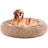 DUMOS 37.4x37.4 Inch Calming Donut Dog Beds for Large Dogs, Machine Washable Cuddler Warming Cozy Fluffy Faux Fur Plush Round