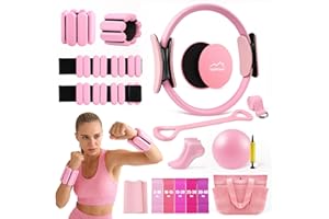 Uyittour 16PCS Pilates Equipment Kit for Home Workouts, Pilates Ring and Ball Set with Ankle Weights, Resistance Bands, Core 