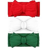 QFV Christmas Baby Girl Bows Newborn Headband Stretchy Double Bows Soft Infant Toddlers (Red&Green&white)