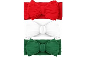 QFV Christmas Baby Girl Bows Newborn Headband Stretchy Double Bows Soft Infant Toddlers (Red&Green&white)