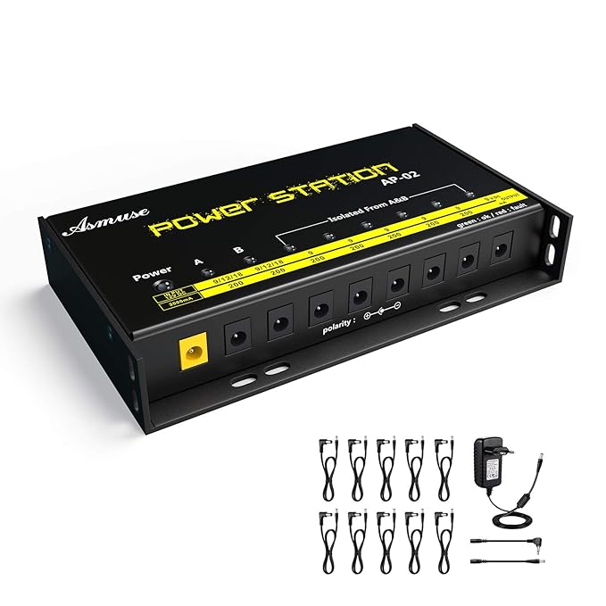 Asmuse™ 8 isoliertes Ausgänge Pedal Netzteil Kabel Geräuscharm 200mA 9V/12V/18V für E Gitarre Bass Effektpedale
