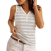 MEROKEETY Women's Summer Tank Tops 2026 Striped V Neck Sleeveless Casual Henley Shirts Colourful Button Cami Tee