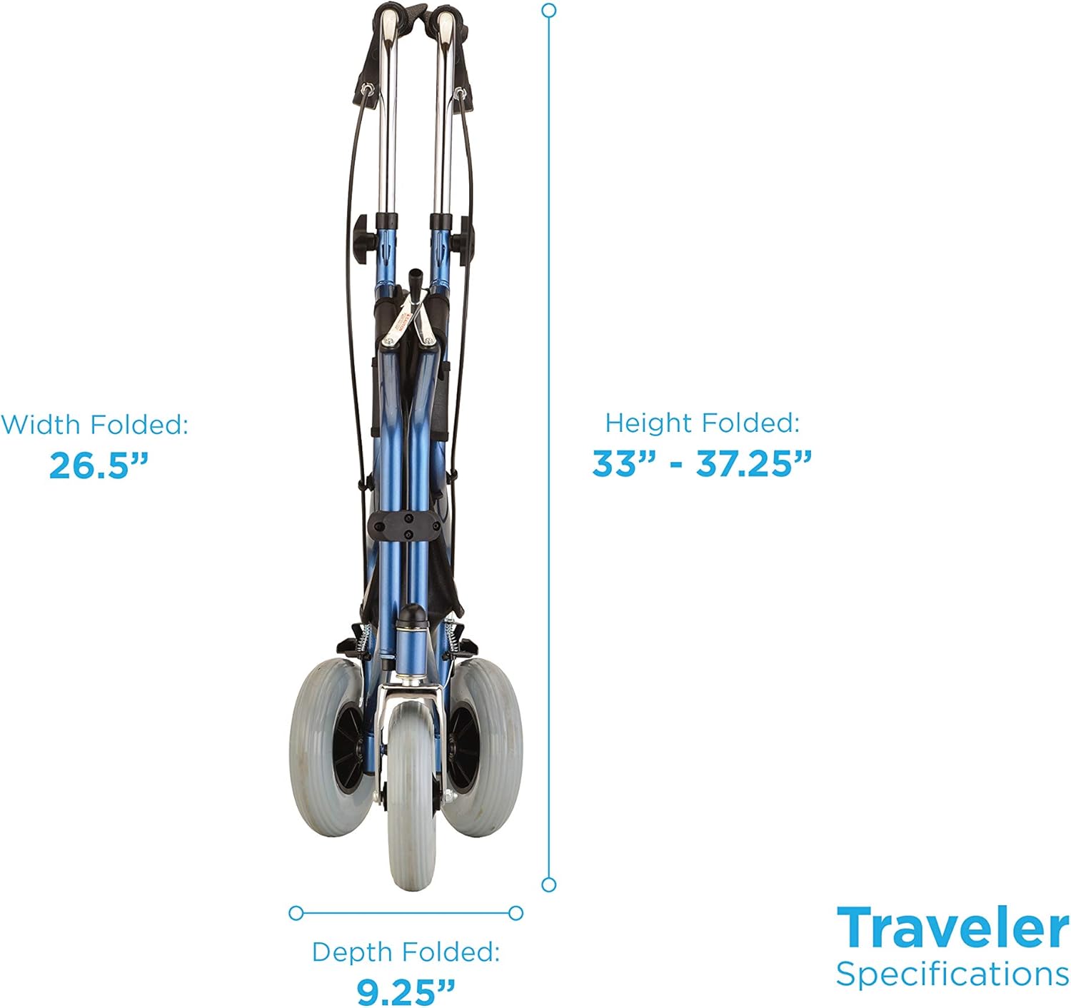 NOVA Traveler 3 Wheel Rollator Walker, All Terrain 8” Wheels, Includes Bag, Basket and Tray, Blue: Health & Personal Care